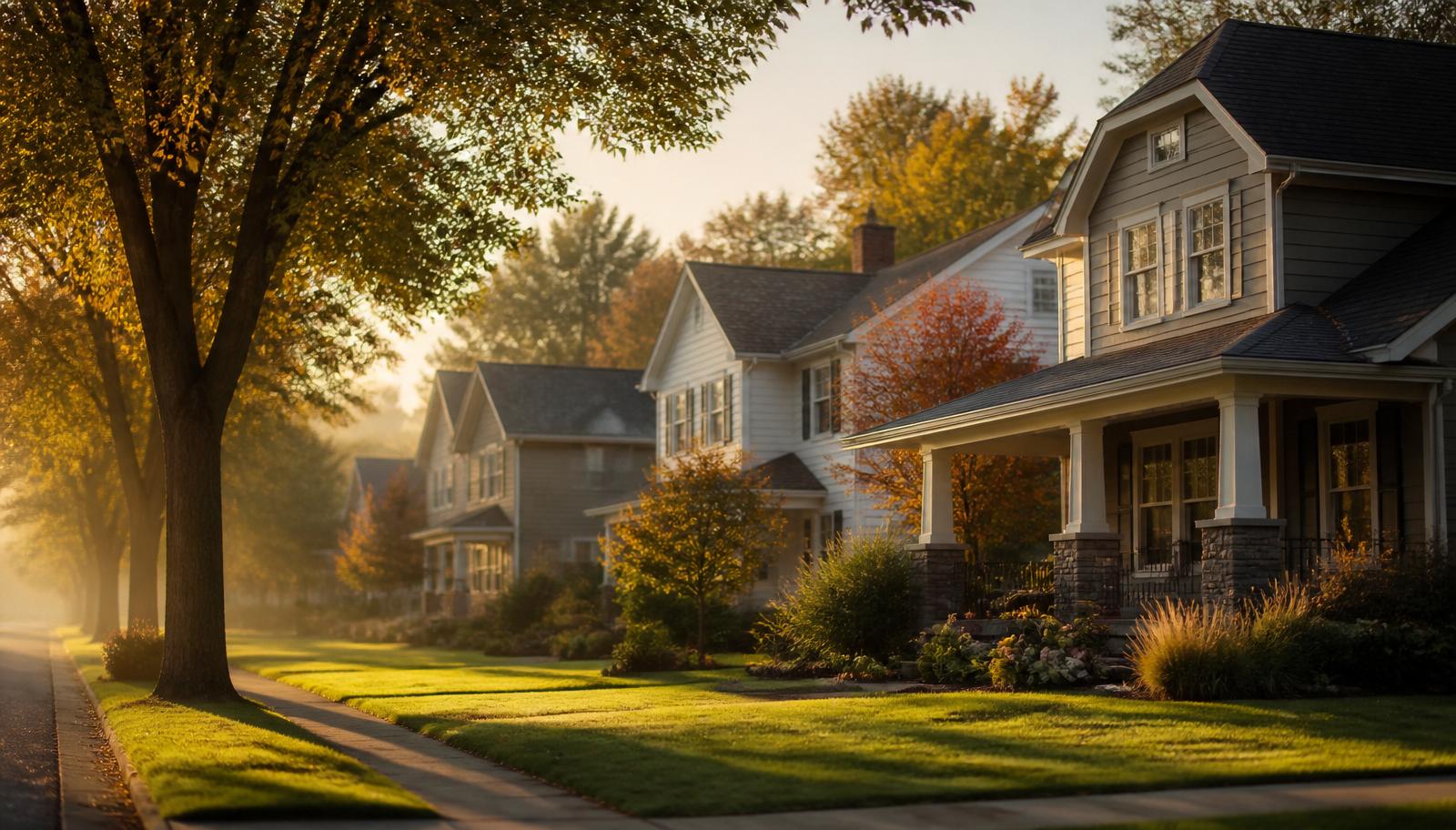 Tree-lined Macomb County neighborhood at golden hour